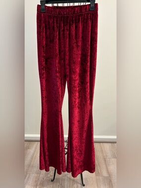 Women's Wide Leg Velvet Pants in Burgundy